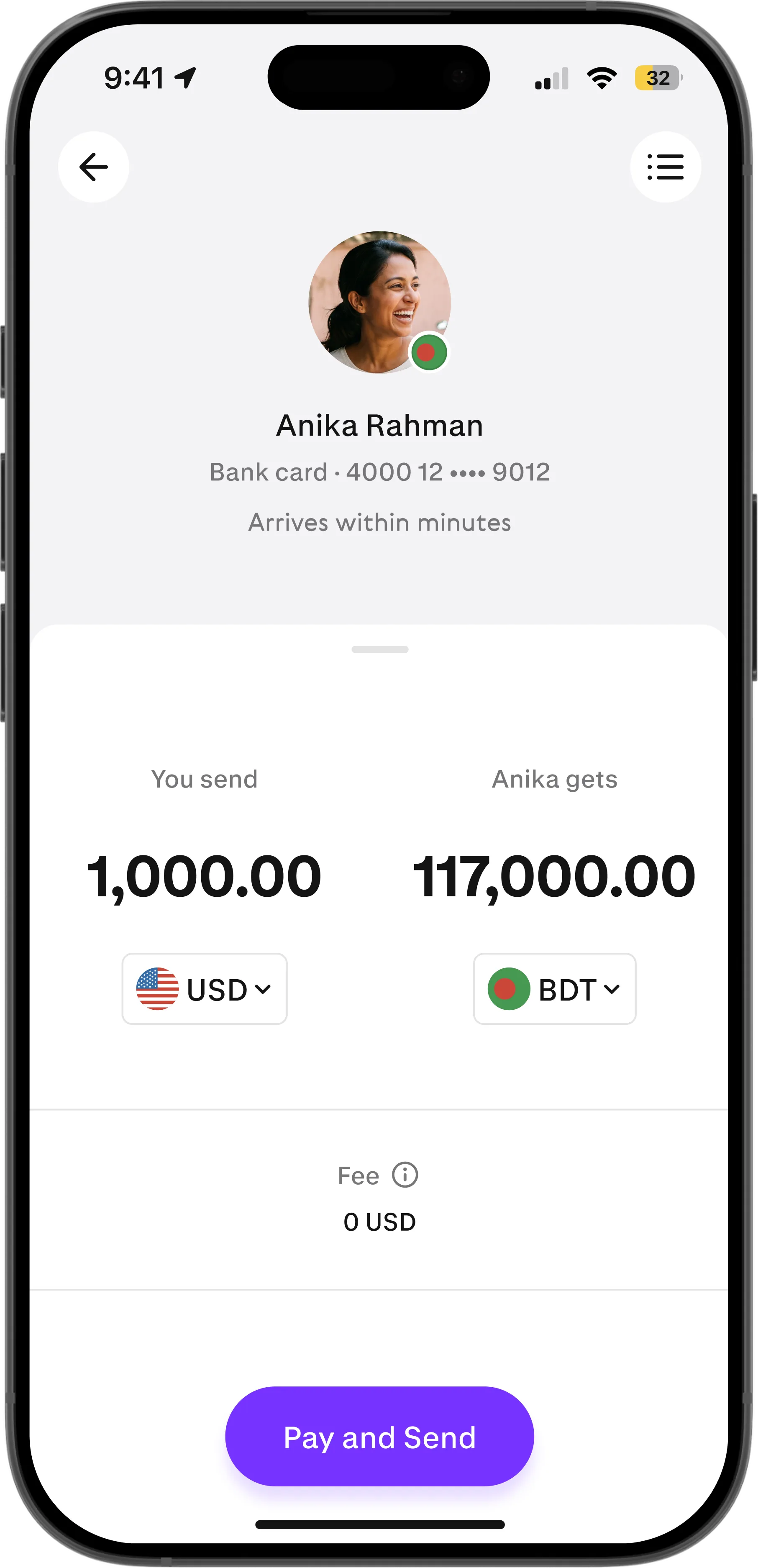 Paysend transfer to Bangladesh on a phone