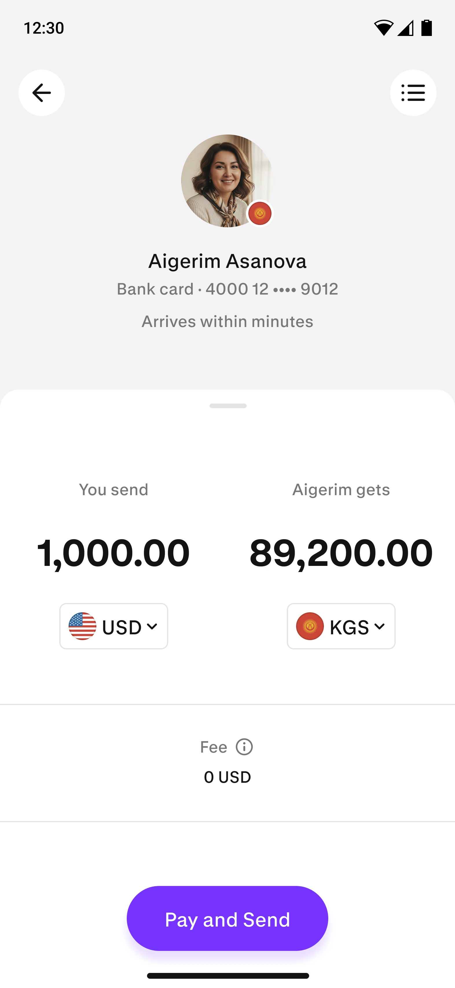 Paysend transfer to Kyrgyzstan on a phone