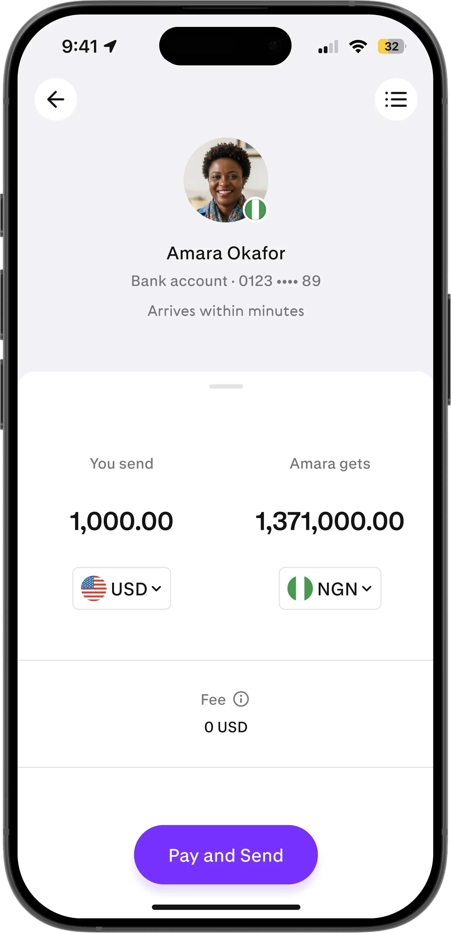 Paysend transfer to Nigeria on a phone