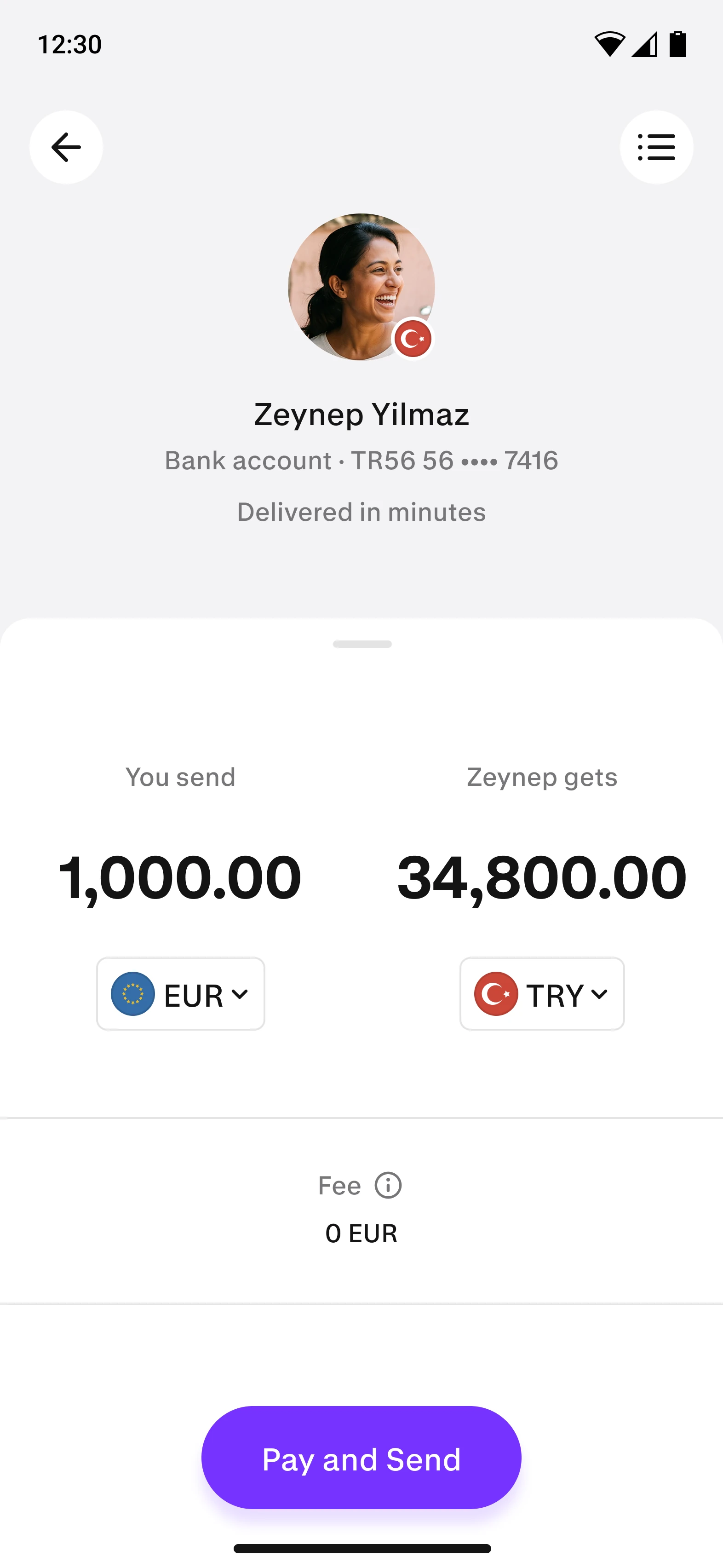 Paysend transfer to Turkey on a phone
