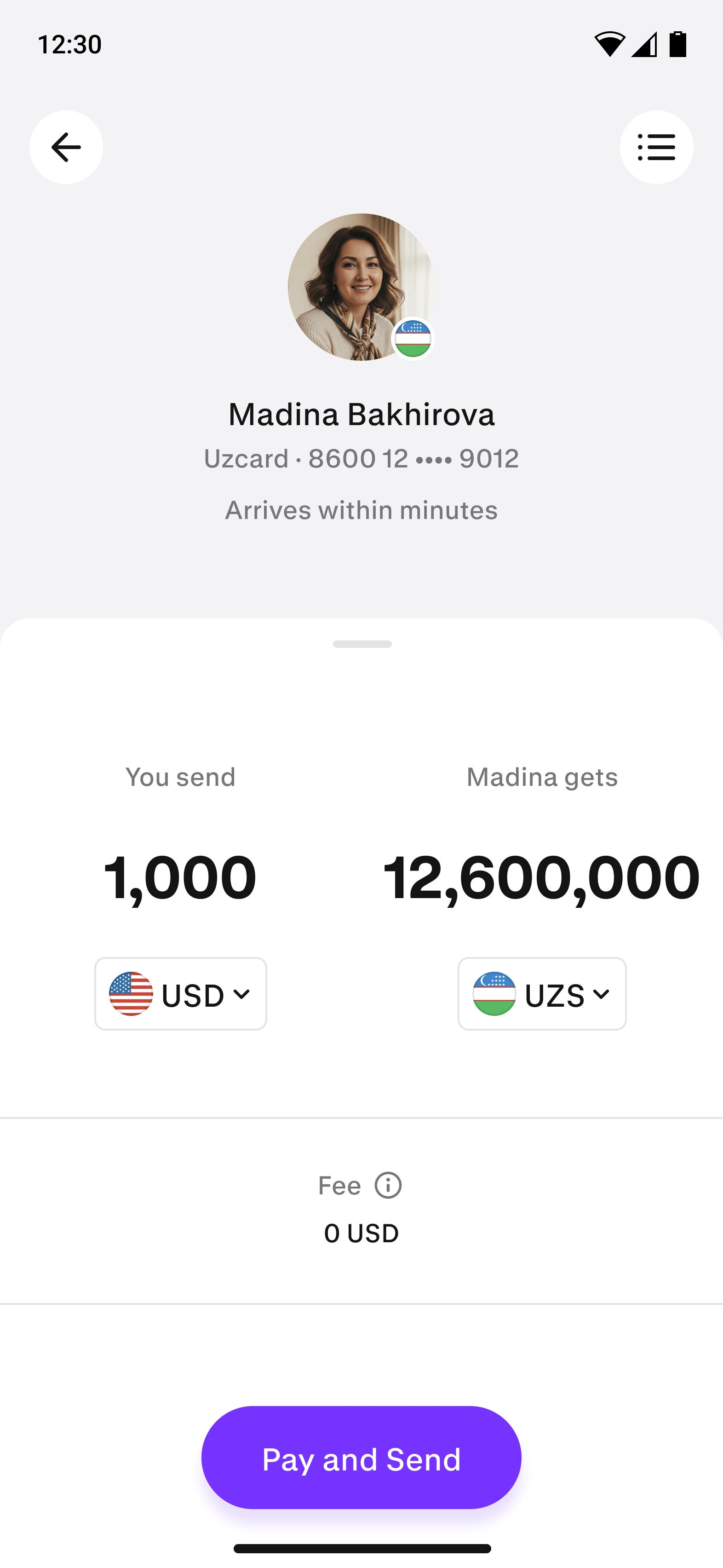Paysend transfer to Uzbekistan on a phone